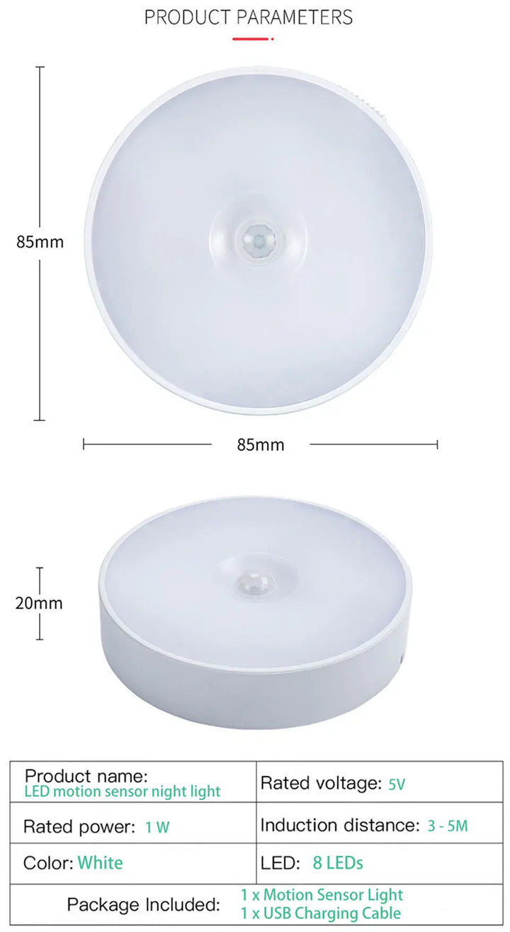 SmartGearPros Motion Sensor Night Light - USB Rechargeable LED Lamp for Kitchen Bedroom Stairs Hallway Cabinet Closet Wardrobe