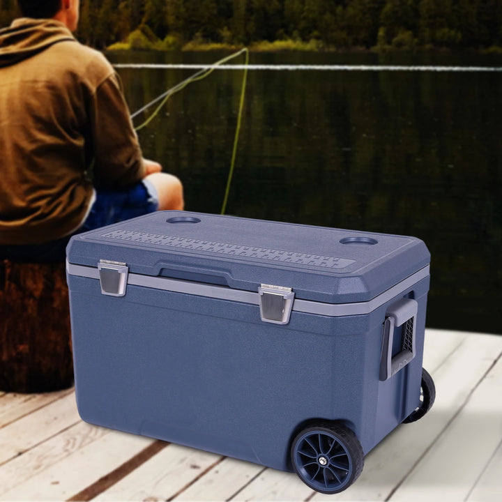 SmartGearPros 70L Wheeled Cooler - 30% Lighter Than Rotomolded Camping Cooler with Handle for Beach Fishing