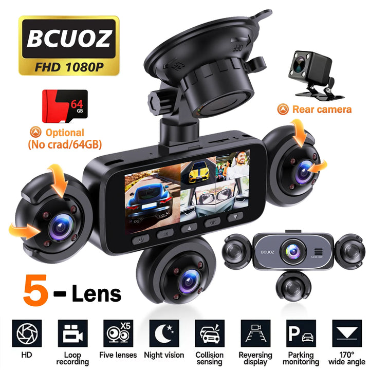 BCUOZ Multi-Camera Dash Cam – 1080P Front/720P Auxiliary