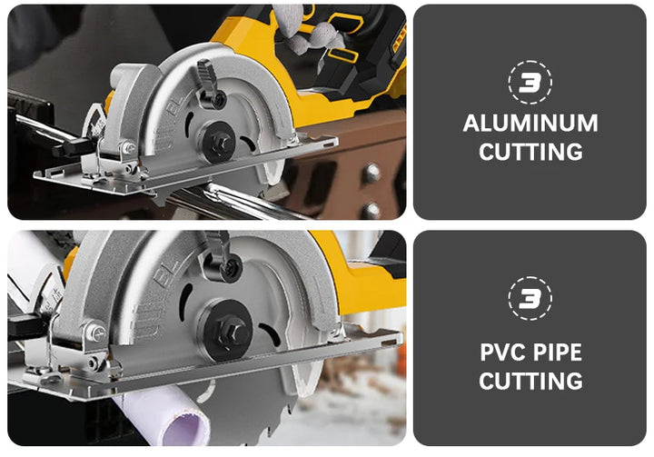 5 Inch Brushless Circular Saw Cordless Rechargeable Chainsaw Battery Set Woodworking One Hand Chainsaw For Dewalt 20V Battery product image showing features or usage