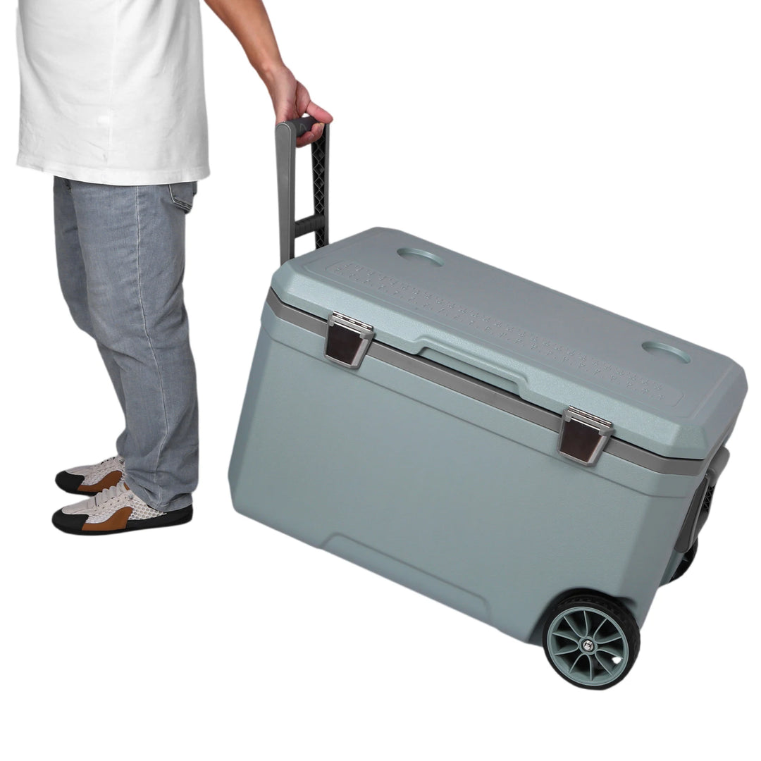 SmartGearPros 70L Wheeled Cooler - 30% Lighter Than Rotomolded Camping Cooler with Handle for Beach Fishing