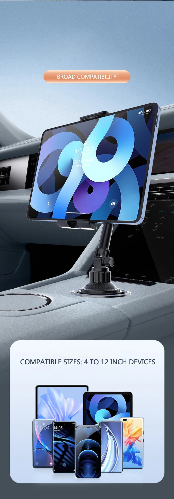 A tablet mounted inside a vehicle, providing a clear and adjustable display for drivers or passengers.