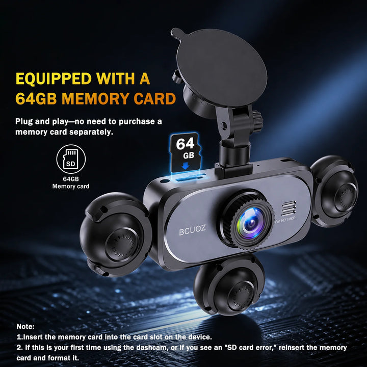 BCUOZ Multi-Camera Dash Cam – 1080P Front/720P Auxiliary