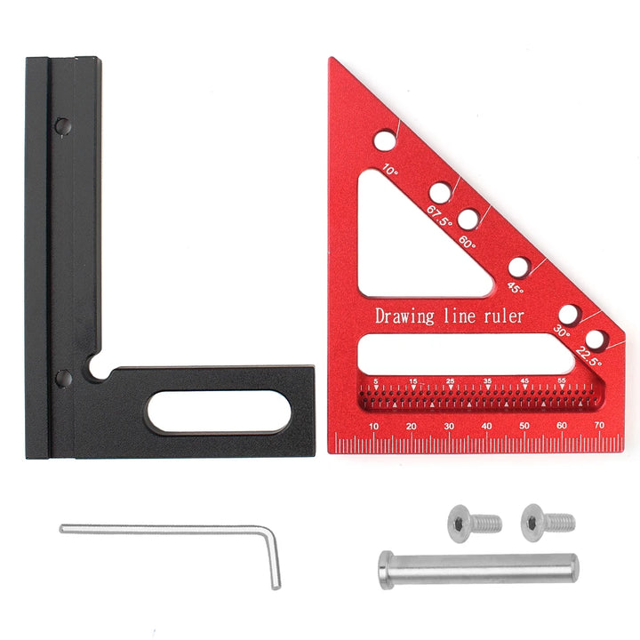 Red ruler highlighting triangle layout and alignment angle