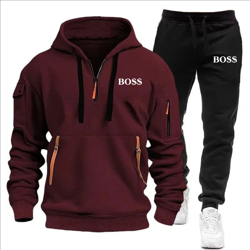 SmartGearPros Winter Tracksuit Set – Thick Zipper Hoodie + Joggers for Men’s Cold Weather Comfort