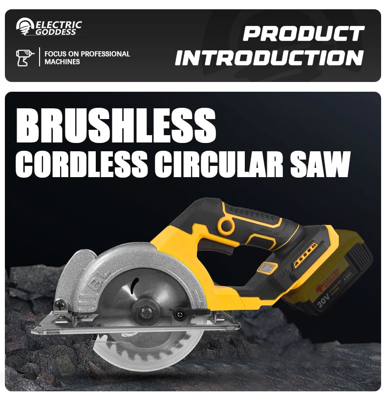 5 Inch Brushless Circular Saw Cordless Rechargeable Chainsaw Battery Set Woodworking One Hand Chainsaw For Dewalt 20V Battery product image showing features or usage