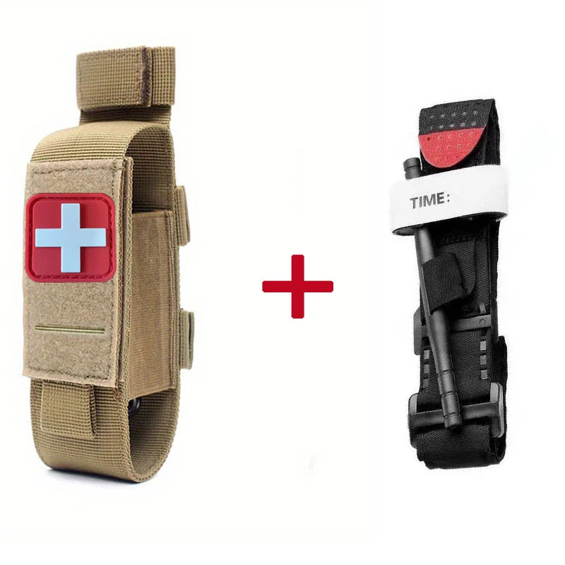 Tactical tan and black first aid kit.