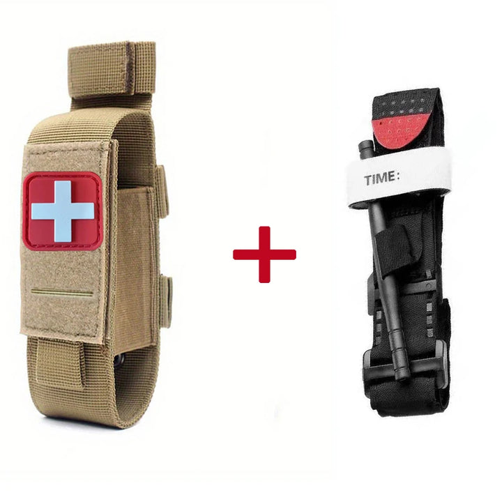 Tactical tan and black first aid kit.