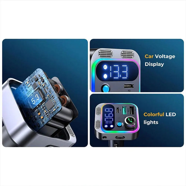 SmartGearPros Bluetooth 5.3 FM Transmitter – 4-Port USB Car Adapter with Hands-Free Calls & Hi-Fi Audio