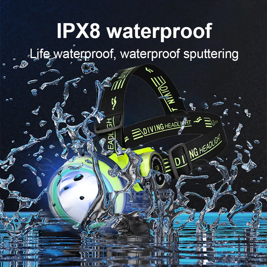 Professional Diving Led Headlamp Portable Rechargeable Usb Diving 500M Underwater Headlight Diver Spearfishing Head Flashlight product image showing features or usage