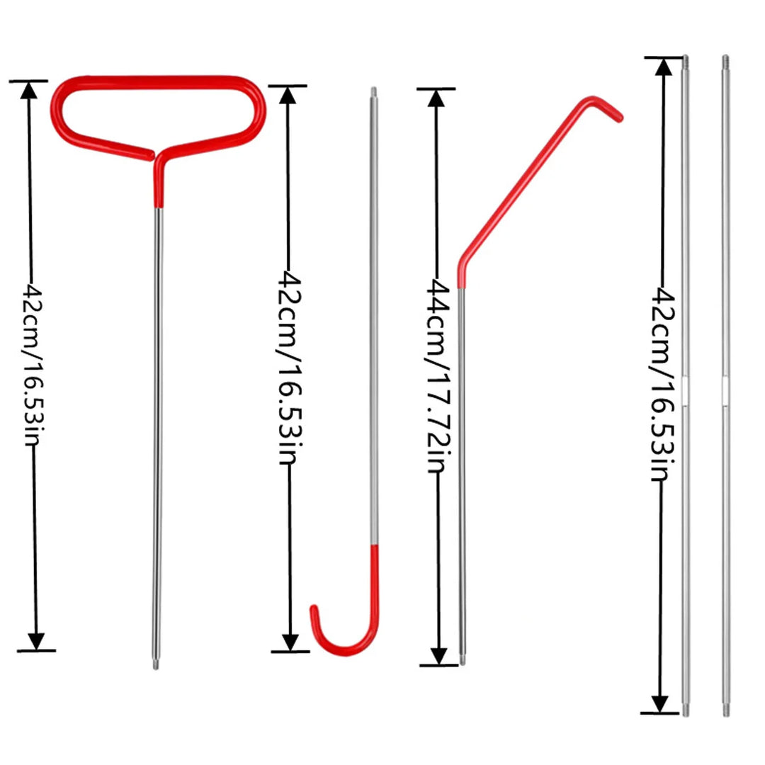 Measurement chart of red and silver hooks with dimensions labeled.