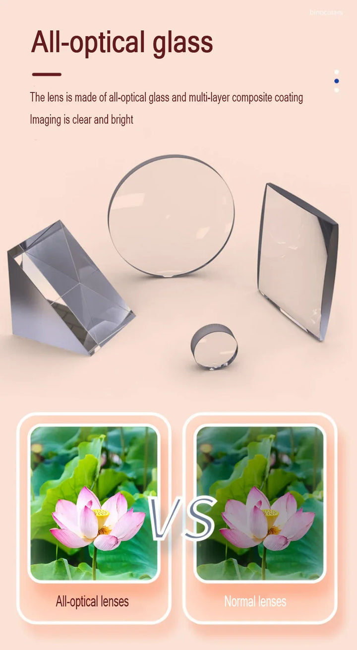 All-optical glass lenses with clear and bright imaging on a beige background