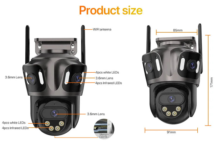 SmartGearPros TriSecure 4K WiFi Camera - AI Motion Tracking 3-Screen Security