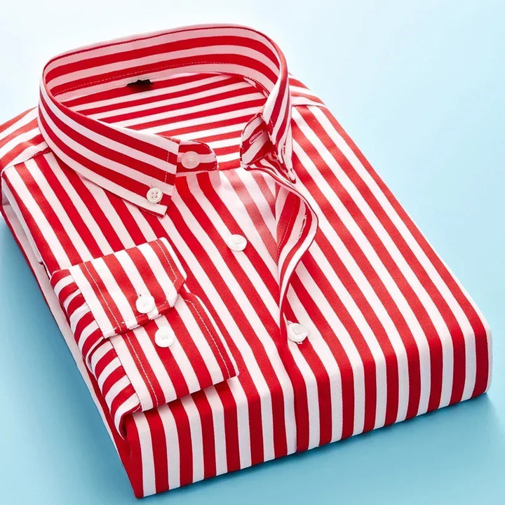 Men's striped dress shirt image angle 30