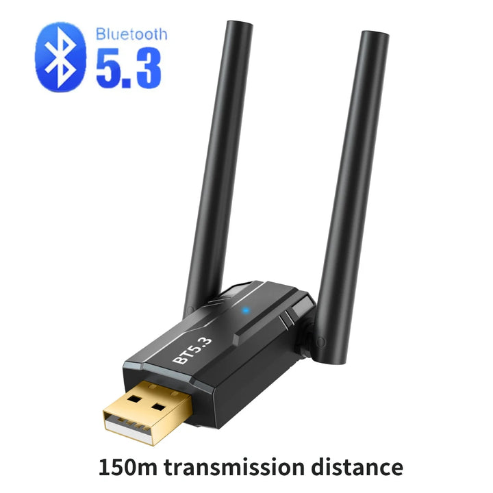 SmartGearPros Long-Range Bluetooth Adapter – 5.4/5.3 USB Dongle with Antenna for 30+ ft Wireless Reach