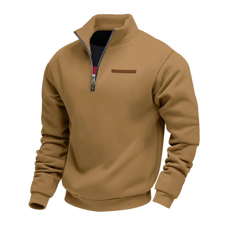 Men's Heavy Fleece Sweater - Half-Zip Stand Collar Pullover
