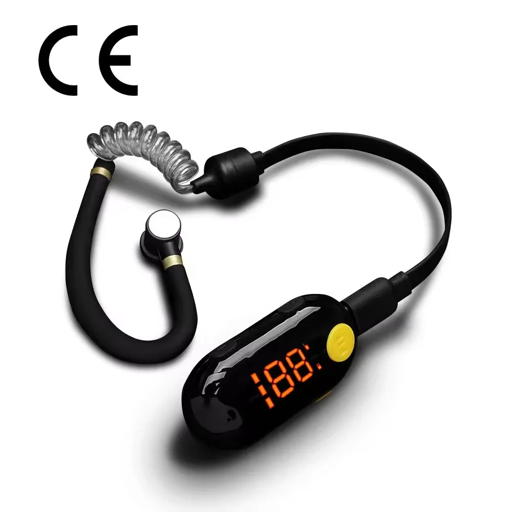 Digital pedometer with coiled cable on a white background