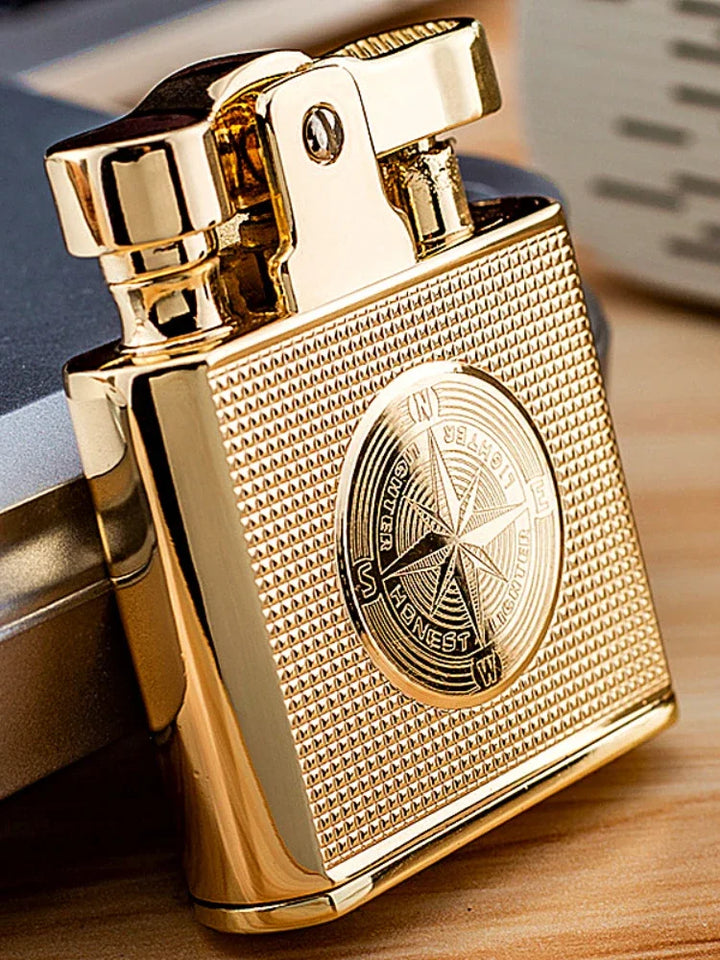 SmartGearPros Retro Brass Cigar Lighter – Windproof Flint Torch with Vintage Style & Refillable Design