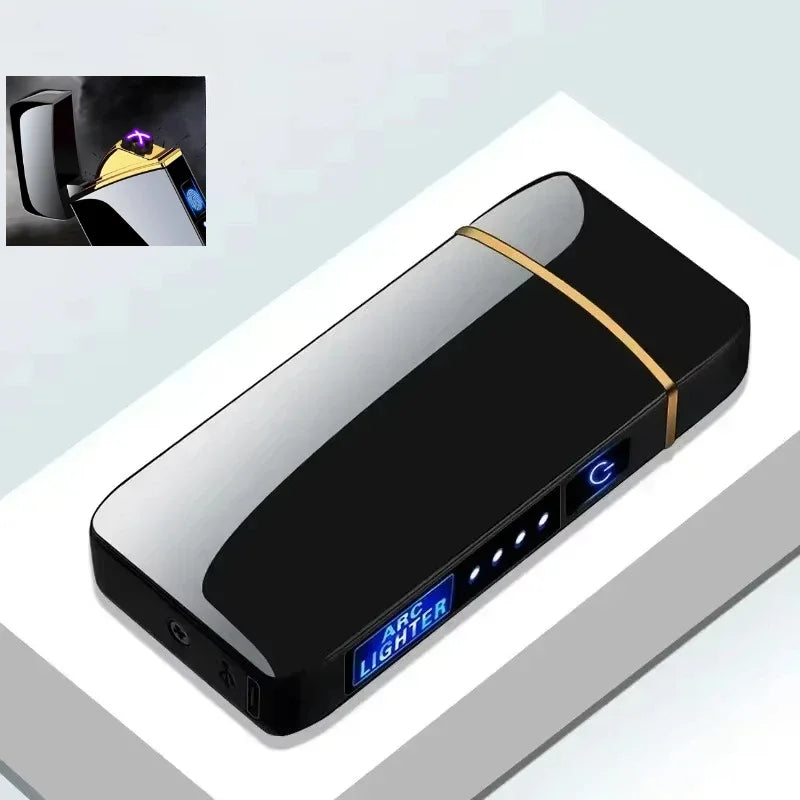 SmartGearPros Electric Windproof Metal Lighter Double Arc Flameless Plasma Rechargeable USB Lighter LED Power Display Touch Sensor Lighters