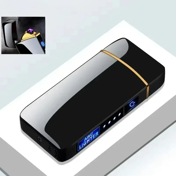 SmartGearPros Electric Windproof Metal Lighter Double Arc Flameless Plasma Rechargeable USB Lighter LED Power Display Touch Sensor Lighters