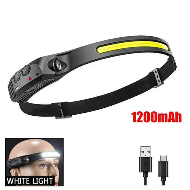 SmartGearPros COB LED Headlamp – USB Rechargeable, Motion Sensor, Waterproof for Camping, Fishing & Work