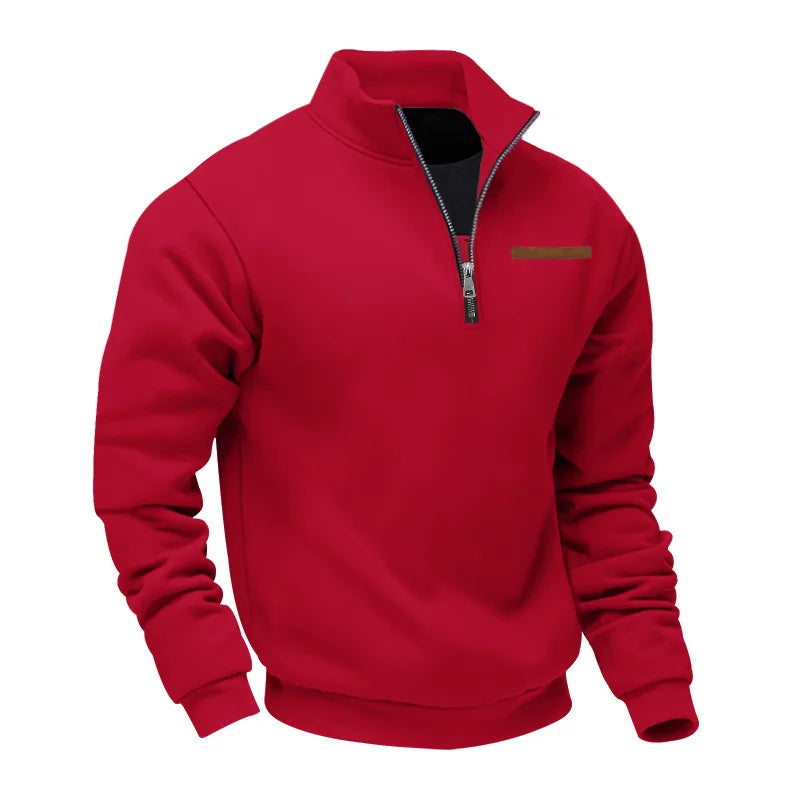 Men's Heavy Fleece Sweater - Half-Zip Stand Collar Pullover