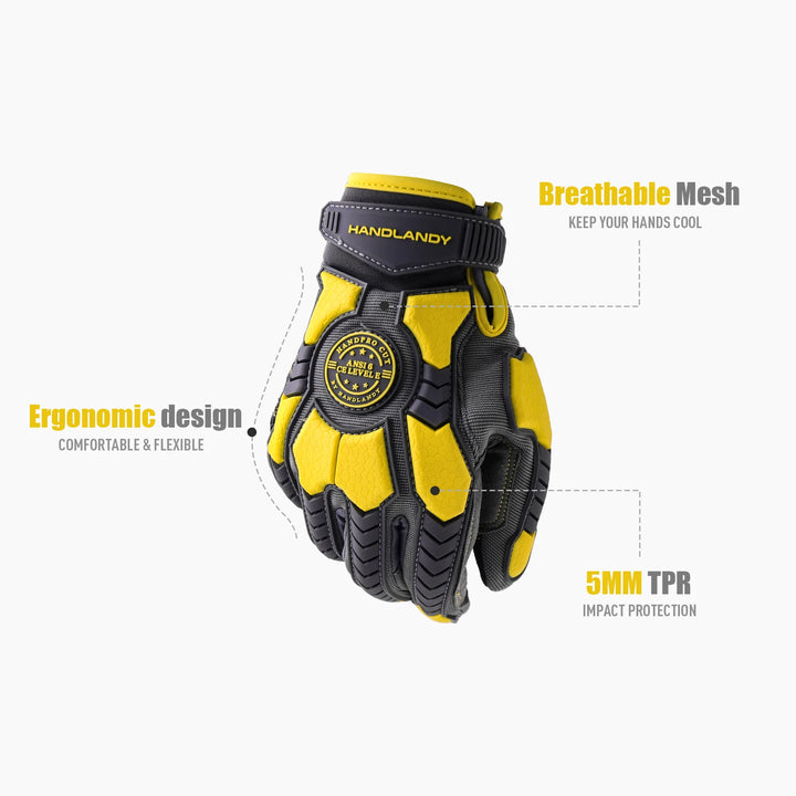 Handlandy Heavy Duty Work Gloves For Men Cut 6 Safety Impact Protection Working Gloves Touch Screen Mechanics Gloves product image showing features or usage