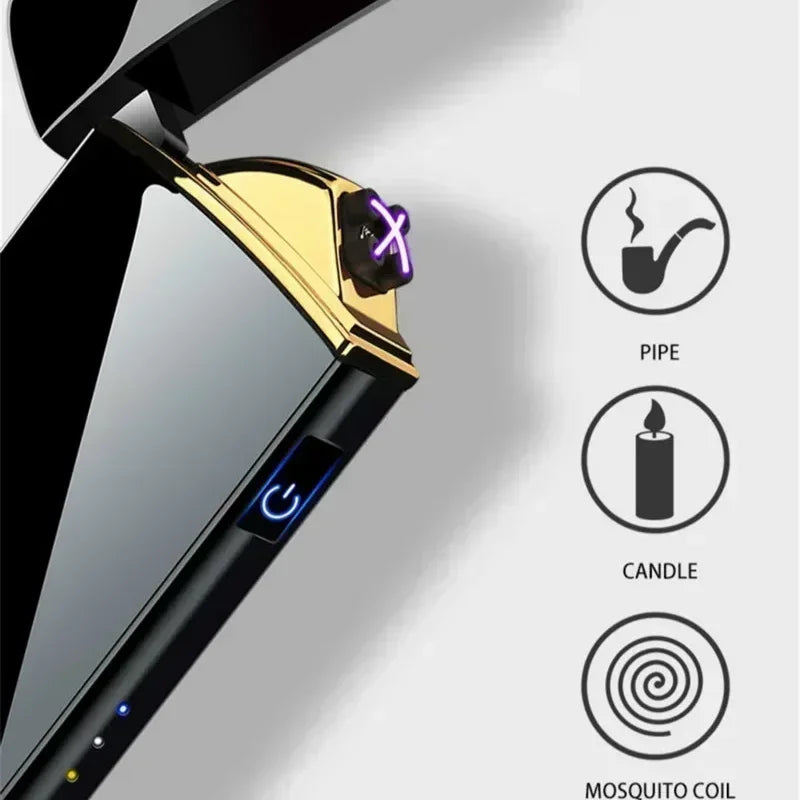 SmartGearPros Electric Windproof Metal Lighter Double Arc Flameless Plasma Rechargeable USB Lighter LED Power Display Touch Sensor Lighters