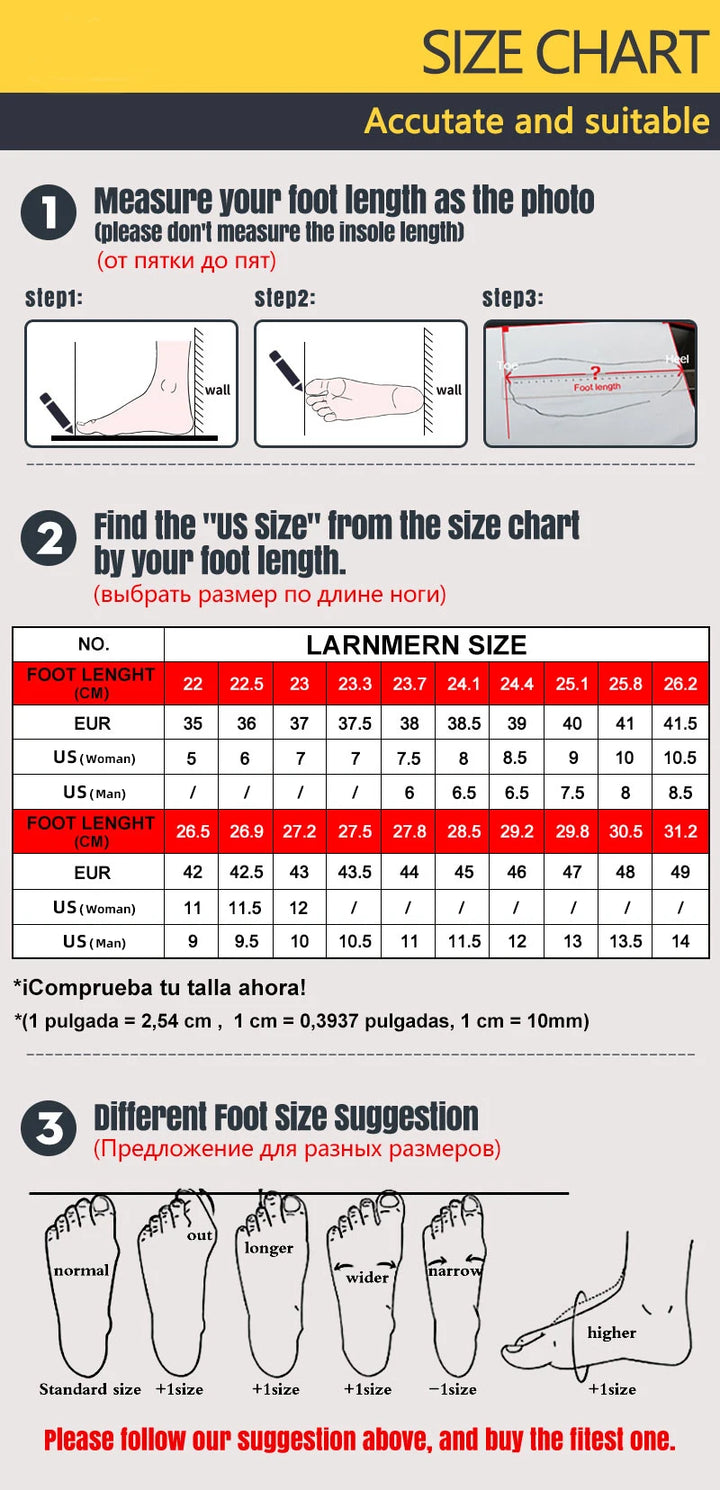 Detailed shoe size chart for selecting the right fit.