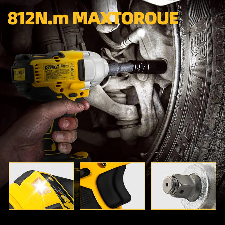  Close-up of the wrench in action, showing its high torque capacity for heavy-duty tasks.