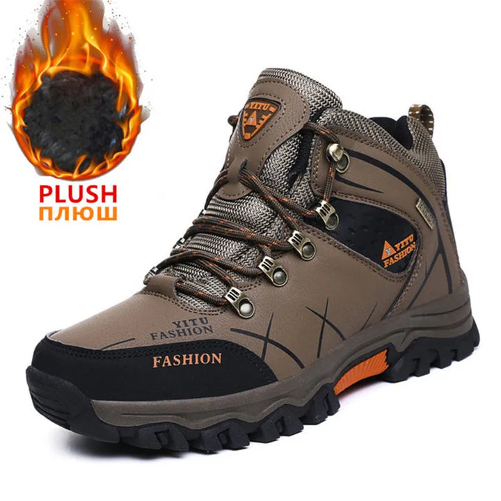 Brown winter boots with orange accents, offering a blend of style and protection.