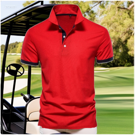 Red short-sleeve polo shirt displayed in front view