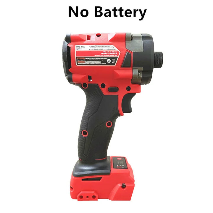 Rear angle of a red-and-black SmartGearPros cordless impact tool on white background with ‘No Battery’ text.