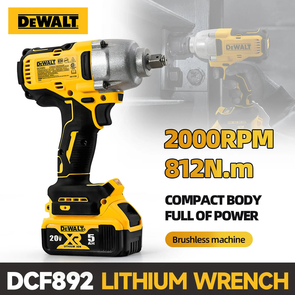 Highlighting the compact and high-powered design of the 20V brushless DEWALT impact wrench.