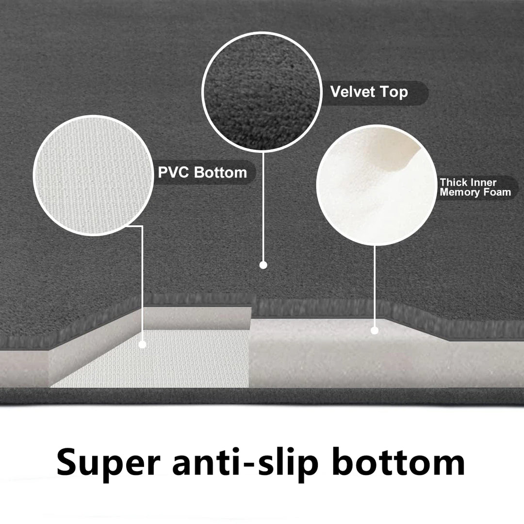 Detailed layers of the bath mat, including PVC anti-slip bottom and velvet top.