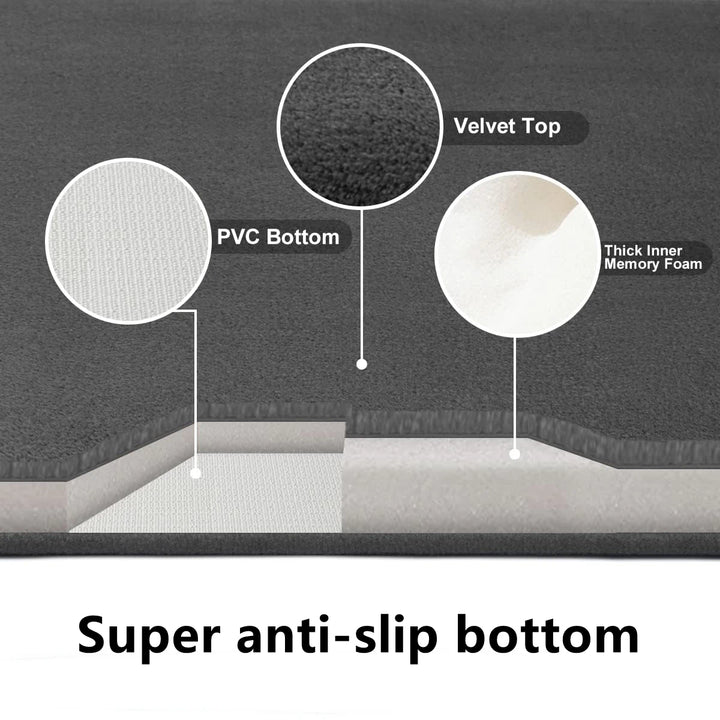 Detailed layers of the bath mat, including PVC anti-slip bottom and velvet top.