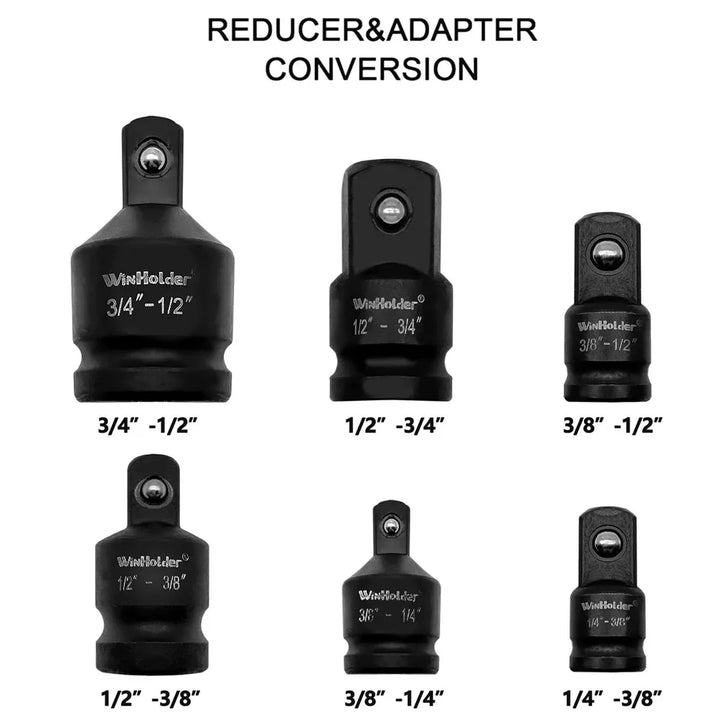 A reference chart displaying the different socket adapter sizes and their conversion specifications.