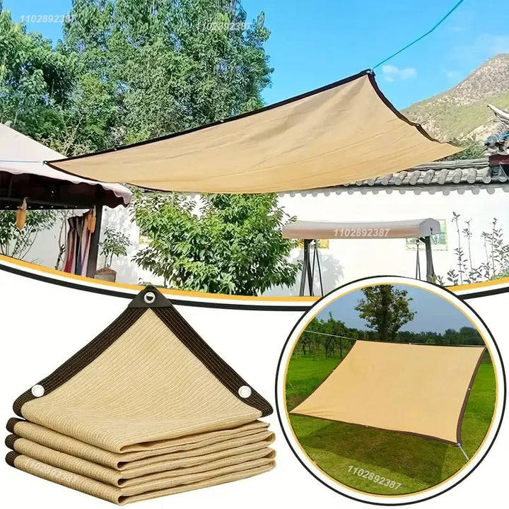 A green polyethylene fabric being stretched by hand, showcasing its pull and tear resistance and overall durability for weather exposure.