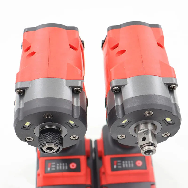  Close-up view of the bottom of two SmartGearPros cordless tools, showing LED placement and chuck styles side-by-side.