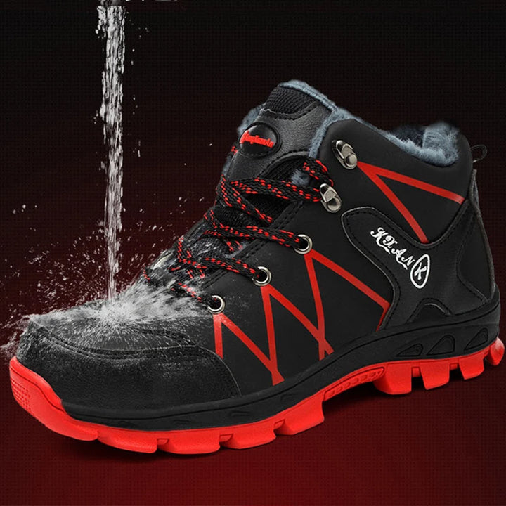 Work boot undergoing waterproof testing, showcasing its water-resistant capabilities.