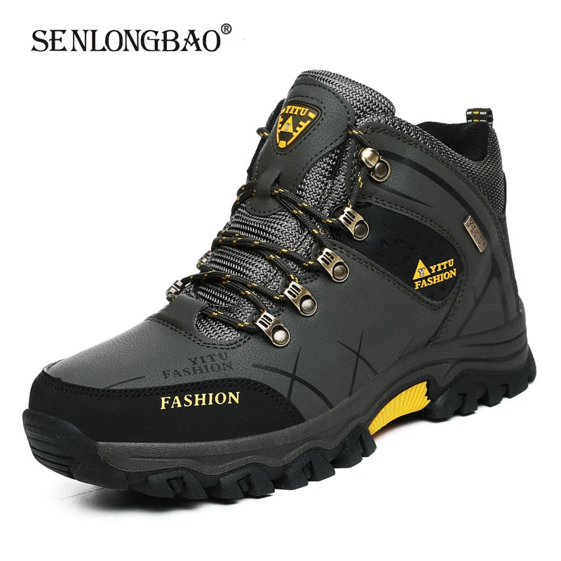 Green winter safety boots with yellow accents, designed for durability and warmth.