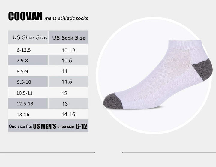  Sock size chart displaying shoe size compatibility from US men's size 6-12.