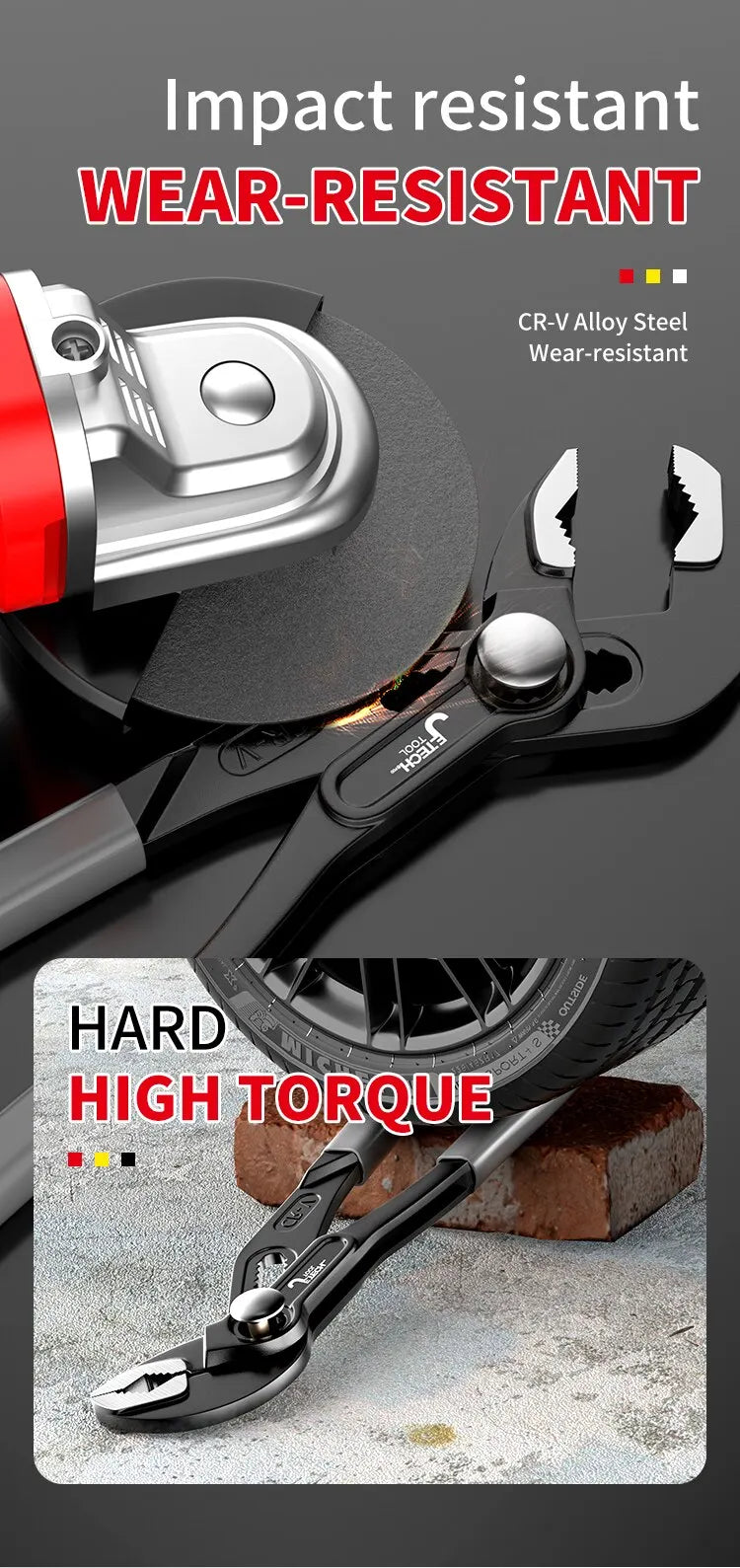  Impact-resistant pliers being tested on rough surfaces.