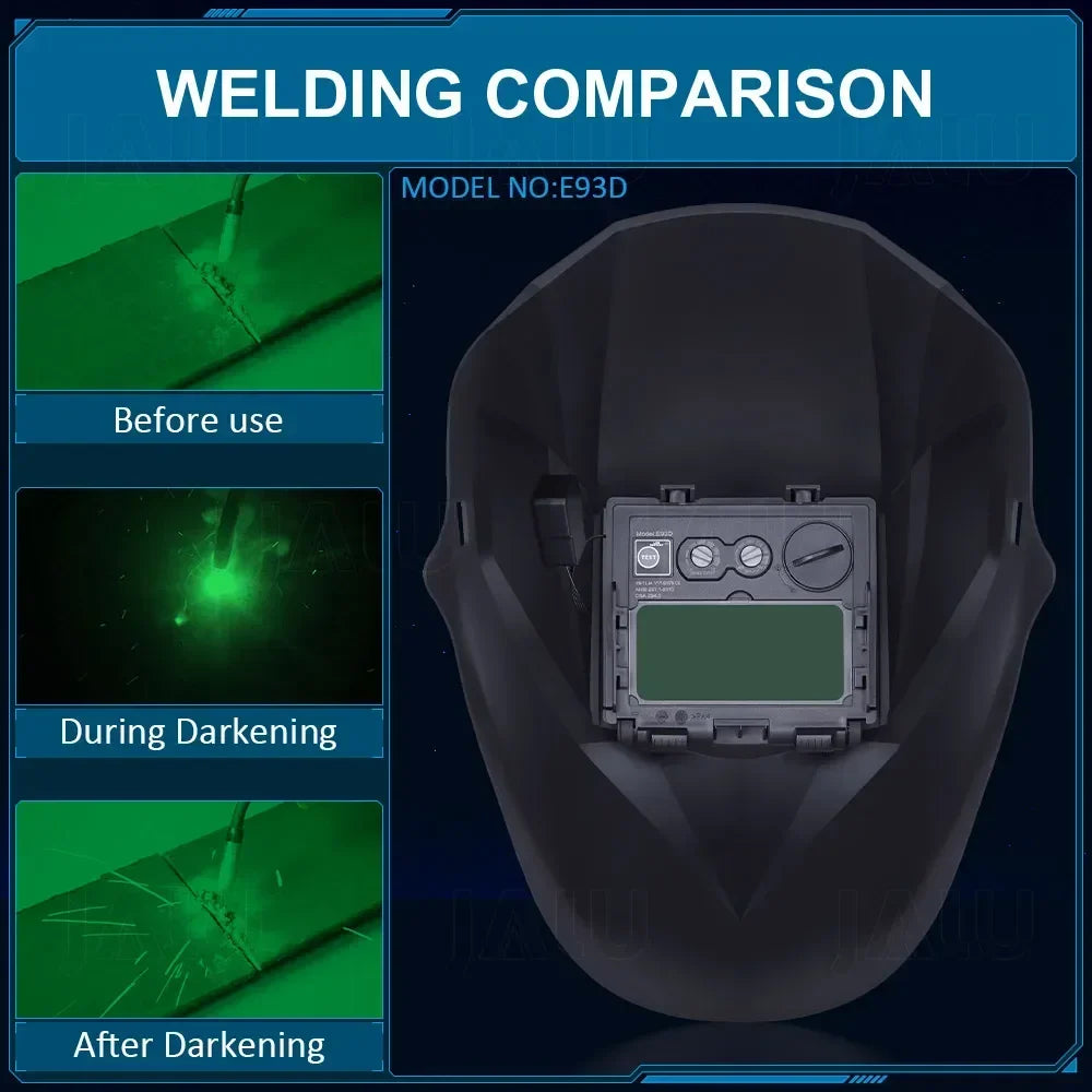 Side-by-side comparison showing the enhanced visibility and color clarity of the welding helmet’s true color lens.