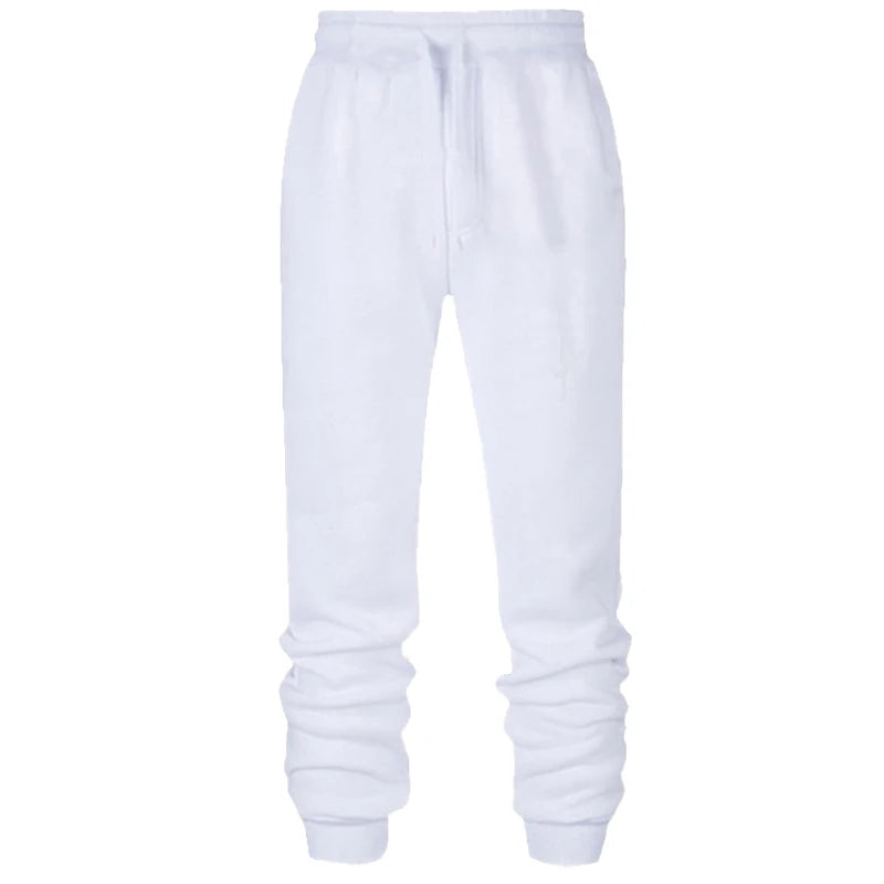  pair of white men's sweatpants designed for gym workouts, jogging, and casual wear.