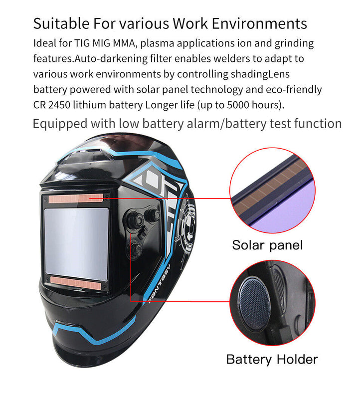 Ideal for Various Welding Environments – Solar and Battery Powered with Low Battery Alarm