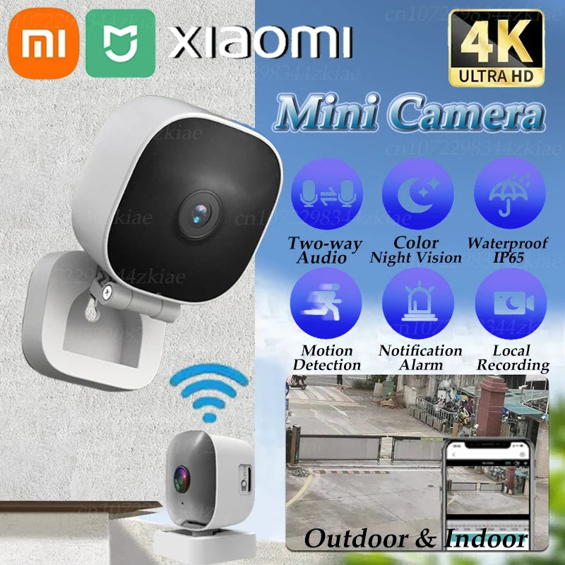 Xiaomi MIJIA 4K security camera with ultra-HD resolution, two-way audio, and motion detection for indoor and outdoor use.