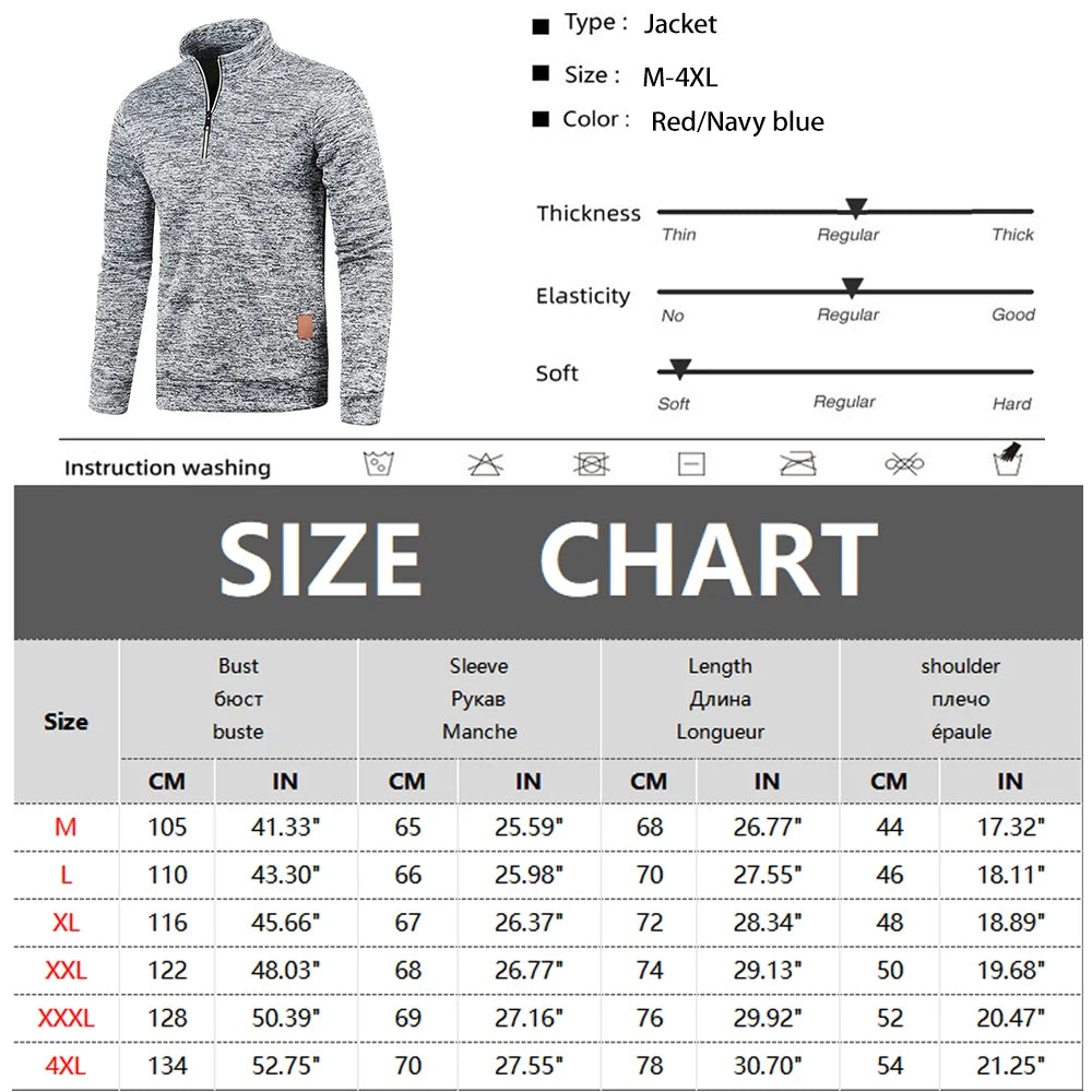 A detailed size chart with measurements for different sizes of the pullover.