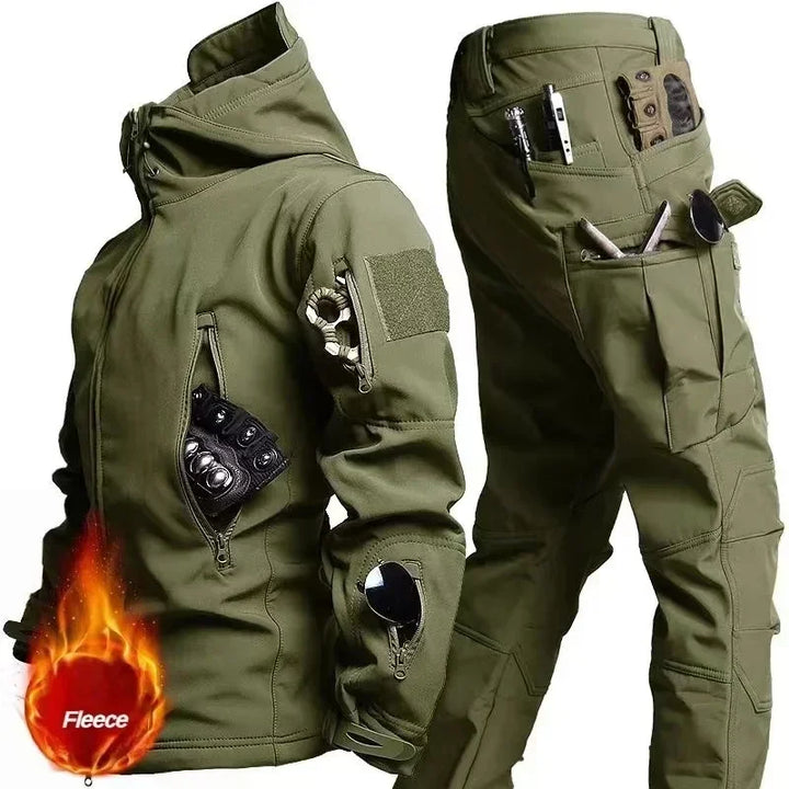 SmartGearPros Tactical Winter Suit – Military-Style Waterproof & Windproof Set with Multi-Pocket Hooded Jacket & Sharkskin Work Pants