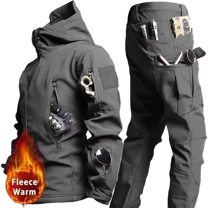 SmartGearPros Tactical Winter Suit – Military-Style Waterproof & Windproof Set with Multi-Pocket Hooded Jacket & Sharkskin Work Pants